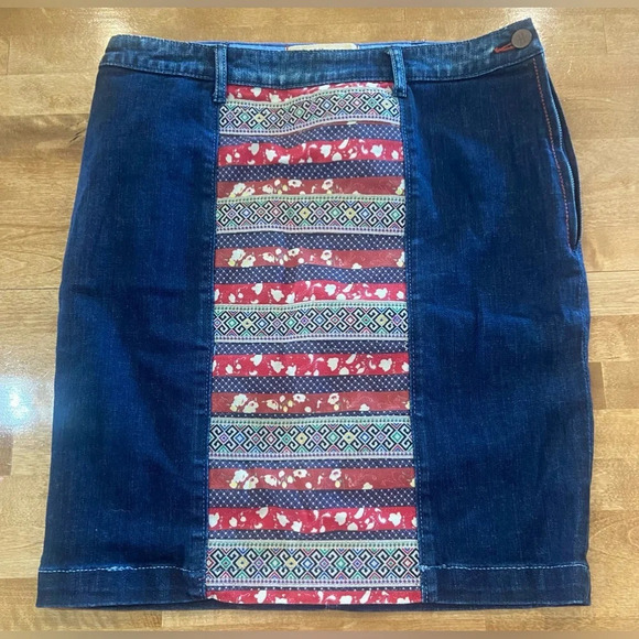 HOLDING HORSES Anthropologie Women’s Western Denim Skirt w/ Fabric Size 27 - Picture 3 of 12